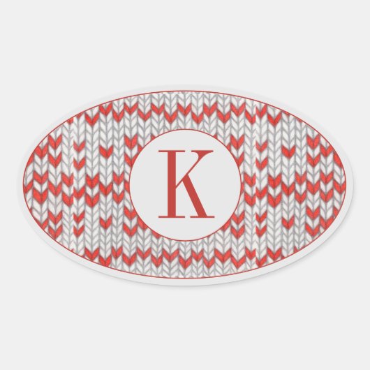 RED NORDIC STRICK Oval Stickers + Initial (Vorderseite)