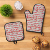RED NORDIC STRICK Oven Mitt & Pot Holder Set (Oben Unten)