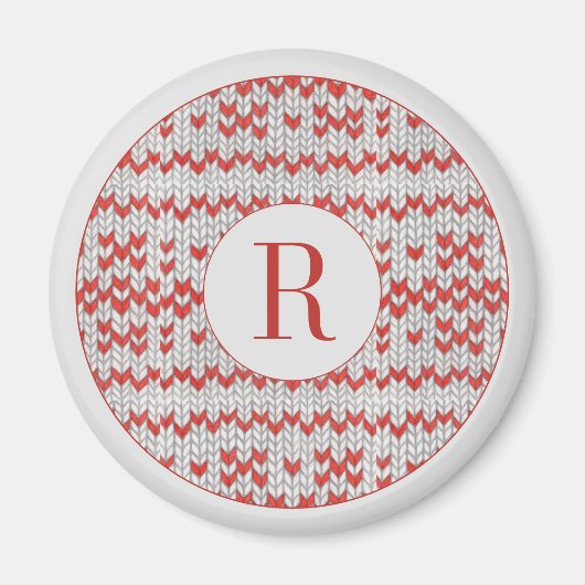 RED NORDIC STRICK Round Magnet + Initial (Vorne)