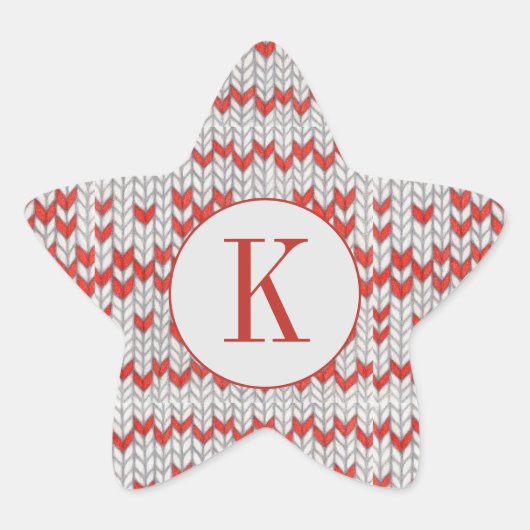 RED NORDIC STRICK Star Shape Stickers + Initial (Vorderseite)