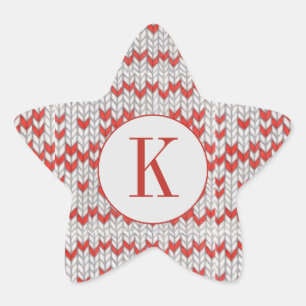 RED NORDIC STRICK Star Shape Stickers + Initial