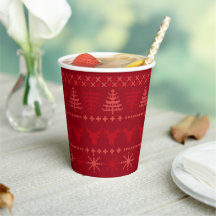 Red Nordic Sweater Muster Holiday Paper Cups