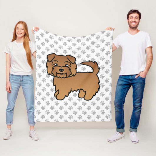 Red Norfolk Terrier Cartoon Dog & Paws Fleecedecke (Beispiel)