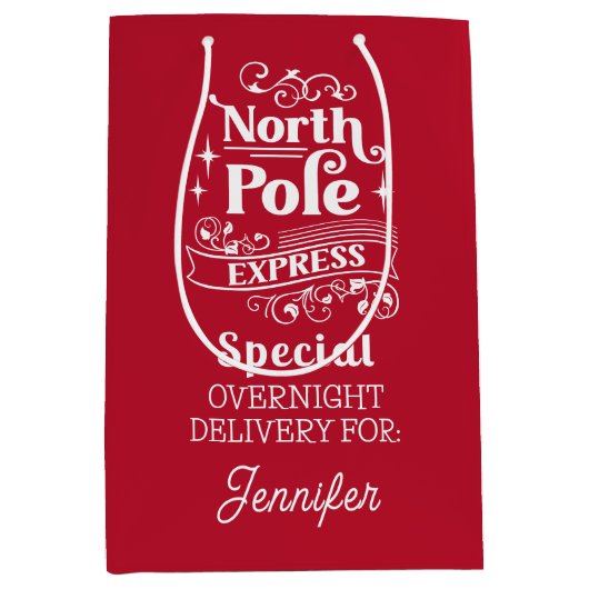 Red North Pole Special Übernachtung LIEFERUNG FÜR Mittlere Geschenktüte (Vorderseite)