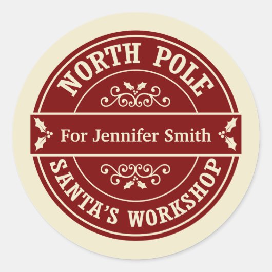 Red North Pole Weihnachtsgeschenk-Aufkleber Runder Aufkleber (Vorderseite)