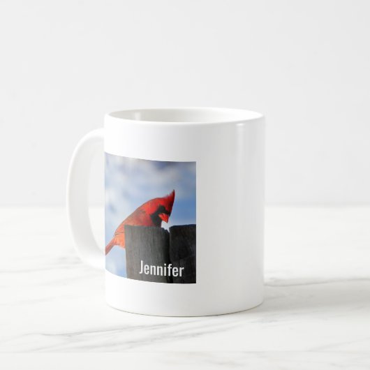 Red Northern Kardinal auf Baumstumpf Custom Kaffeetasse (Vorderseite Links)
