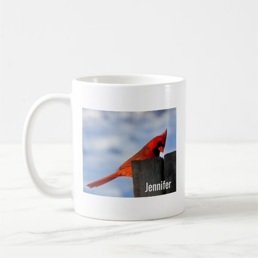 Red Northern Kardinal auf Baumstumpf Custom Kaffeetasse (Links)