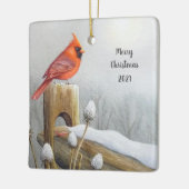 Red Northern Kardinal Bird auf dem Zaun Wasserfarb Keramikornament (Links)