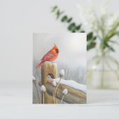 Red Northern Kardinal Bird auf dem Zaun Wasserfarb Postkarte (Stehend Vorderseite)