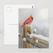 Red Northern Kardinal Bird auf dem Zaun Wasserfarb Postkarte (Vorne/Hinten)