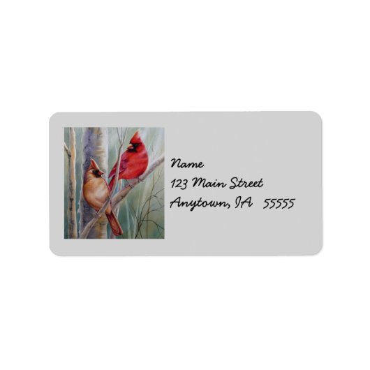Red Northern Kardinal Bird Pair Watercolor Art Adressaufkleber (Vorne)