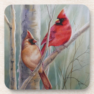 Red Northern Kardinal Bird Pair Watercolor Art Getränkeuntersetzer