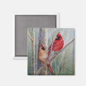 Red Northern Kardinal Bird Pair Watercolor Art Magnet (Vorderseite/Rückseite)