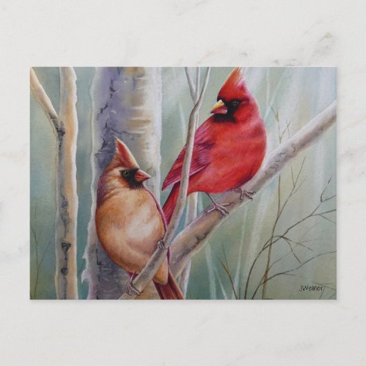 Red Northern Kardinal Bird Pair Watercolor Art Postkarte (Vorderseite)