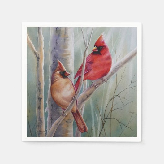 Red Northern Kardinal Bird Pair Watercolor Art Serviette (Vorderseite)