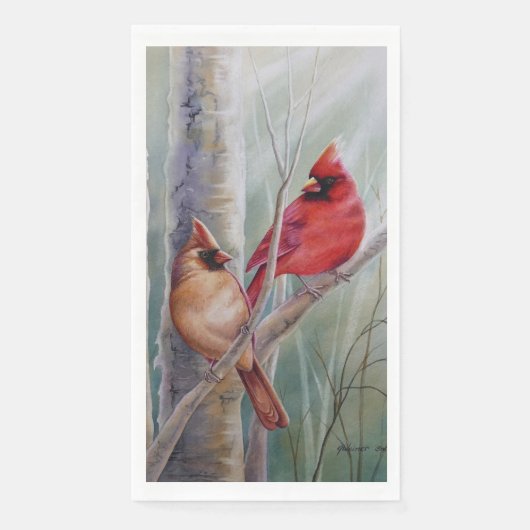 Red Northern Kardinal Bird Pair Watercolor Art Serviette (Vorderseite)