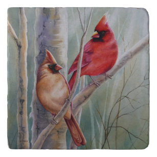 Red Northern Kardinal Bird Pair Watercolor Art Töpfeuntersetzer