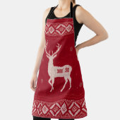 Red Norwegian Knit with Deer, Apron Schürze (InSitu)