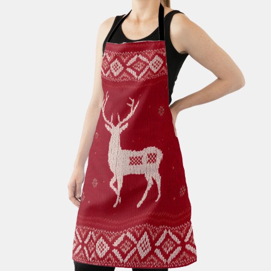 Red Norwegian Knit with Deer, Apron Schürze (InSitu)