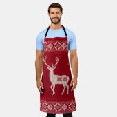 Red Norwegian Knit with Deer, Apron Schürze (Getragen)