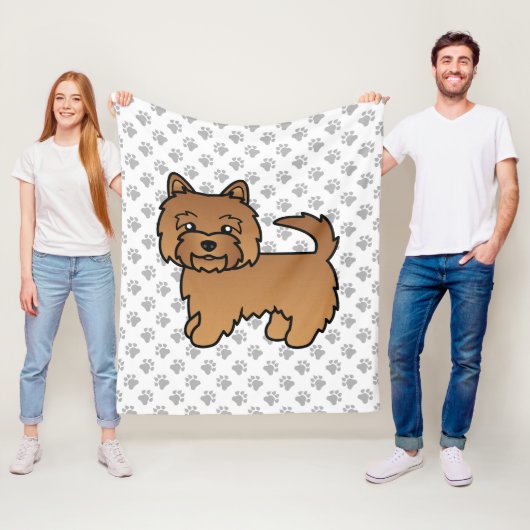 Red Norwich Terrier Cartoon Dog & Paws Fleecedecke (Beispiel)