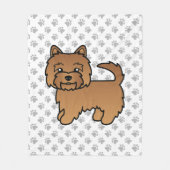 Red Norwich Terrier Cartoon Dog & Paws Fleecedecke (Vorderseite)