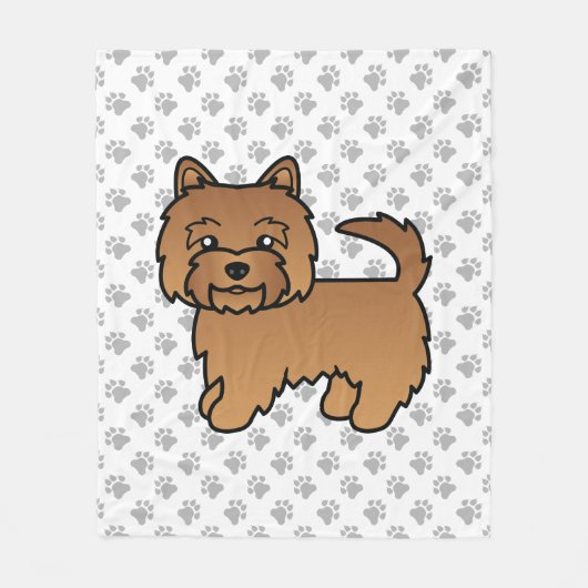 Red Norwich Terrier Cartoon Dog & Paws Fleecedecke (Vorderseite)