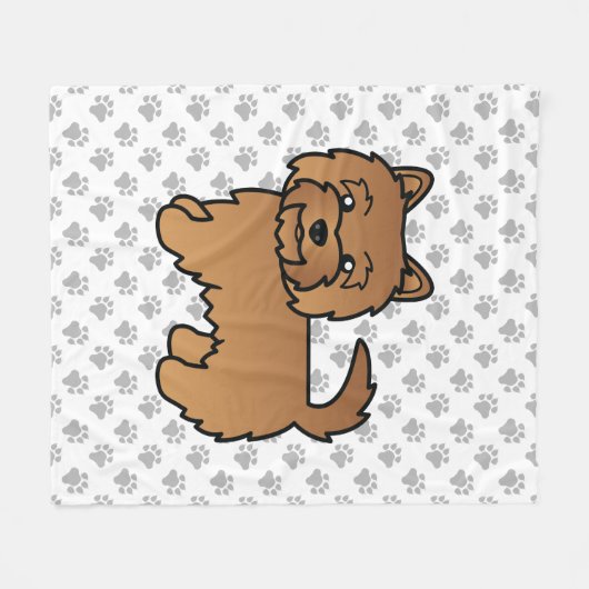 Red Norwich Terrier Cartoon Dog & Paws Fleecedecke (Vorderseite (Horizontal))