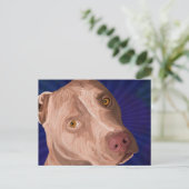 Red Nose Pit Bull mit blauem Hintergrund Postkarte (Stehend Vorderseite)