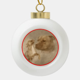 Red Nose Pitbull weiße Weihnachtsbaumen Keramik Kugel-Ornament