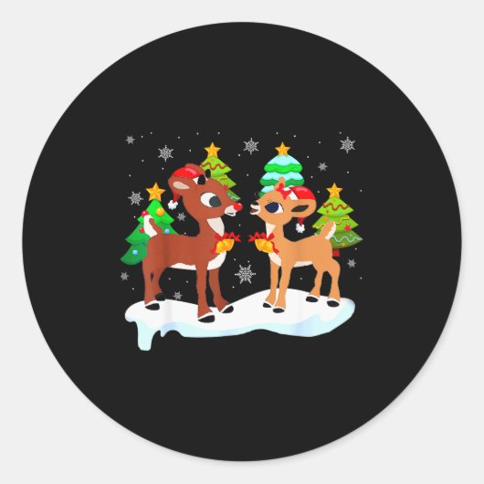 Red Nose Reindeer And Clarice Christmas Tree Kids  Runder Aufkleber (Vorderseite)
