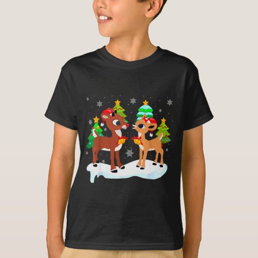 Red Nose Reindeer And Clarice Christmas Tree Kids T-Shirt (Vorderseite)