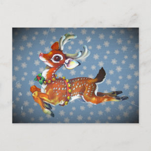 Red Nose Reindeer Vintage Art Feiertagspostkarte