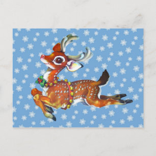 Red Nose Reindeer Vintage Kunst Postkarte