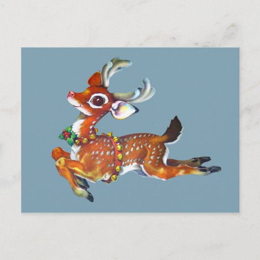 Red Nose Reindeer Vintage Kunst Postkarte (Vorderseite)