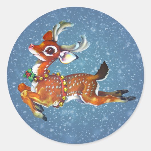 Red Nose Reindeer Vintage Kunst Runder Aufkleber (Vorderseite)