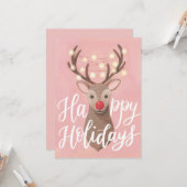 Red Nose Rentier Weihnachts-Flachgrusskarte Karte (Vorderseite/Rückseite Beispiel)