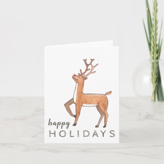 Red Nosed Reindeer Holiday Card Dankeskarte (Vorderseite)