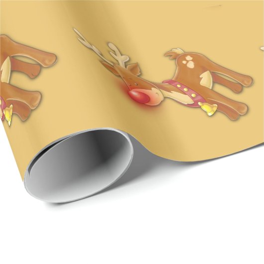 Red Nosed Rentier Gold Geschenkpapier (Rolleneckpunkt)