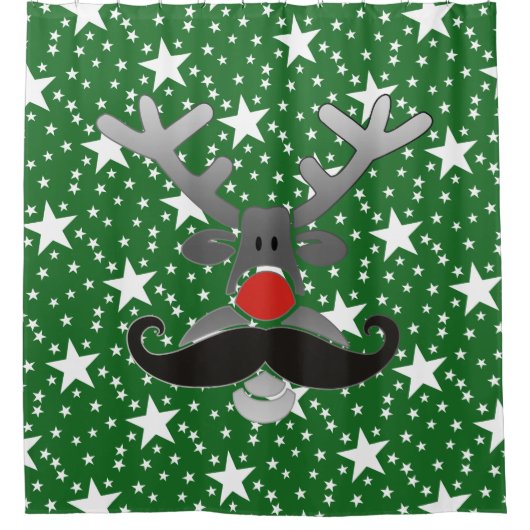 Red Nosed Rudolph mit Mustache + Ihre Idee Duschvorhang (Vorderseite)