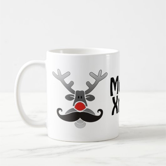 Red Nosed Rudolph mit Mustache + Ihre Idee Kaffeetasse (Links)