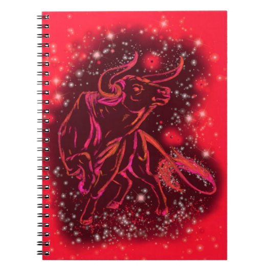 Red Notebook Bull läuft in der Starry Night Notizblock (Vorderseite)