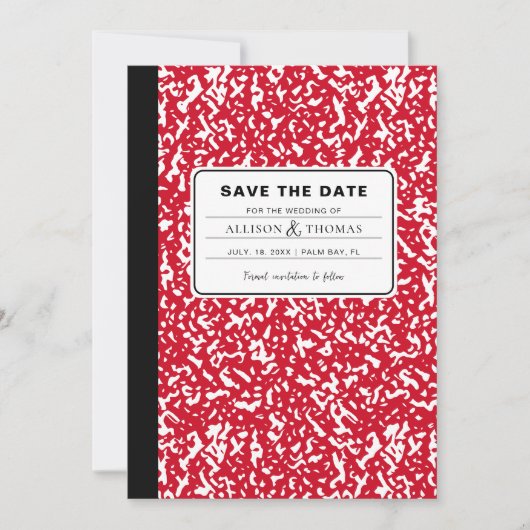 Red Notebook Teacher Funny Save the Date Hochzeit Einladung (Vorderseite)