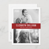 Red Now and Then Class of 2022 Graduation Ankündigungspostkarte (Vorne/Hinten)