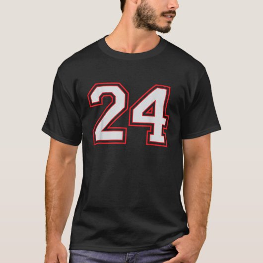 Red Number 24 Sports Player Jersey Fun Game Gewinn T-Shirt (Vorderseite)
