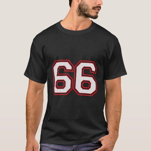 Red Number 66 Sports Player Jersey Spielsieger T-Shirt (Vorderseite)