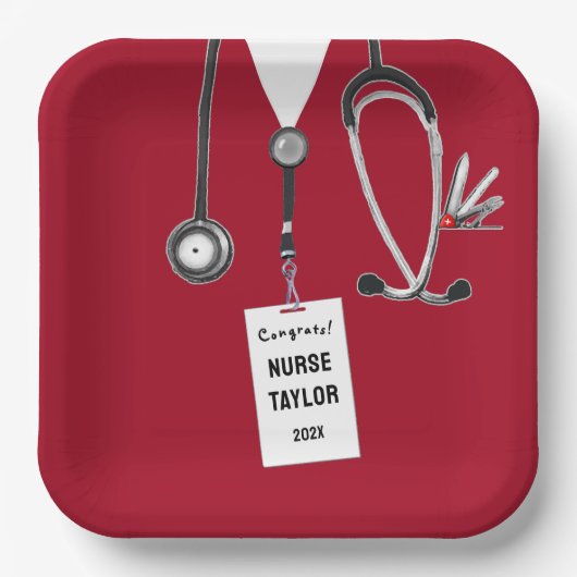 Red Nurse Grad 2025 Party Paper Teller (Vorderseite)