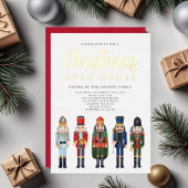Red Nutcracker Christmas Open House Gold Folieneinladung