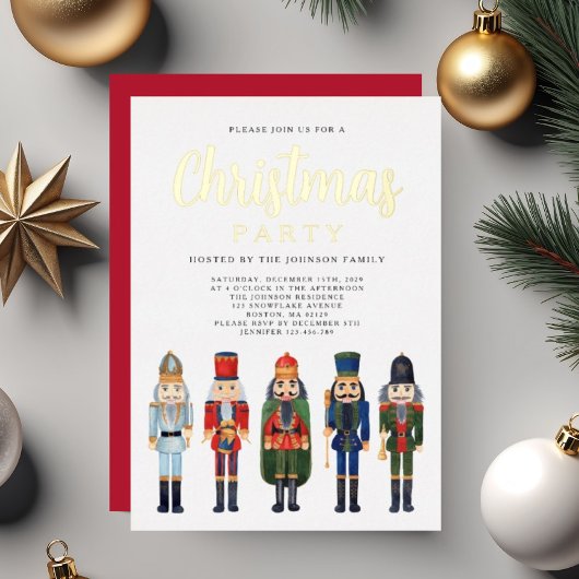 Red Nutcracker Christmas Party Gold Folieneinladung