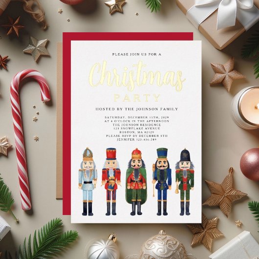 Red Nutcracker Christmas Party Gold Folieneinladung